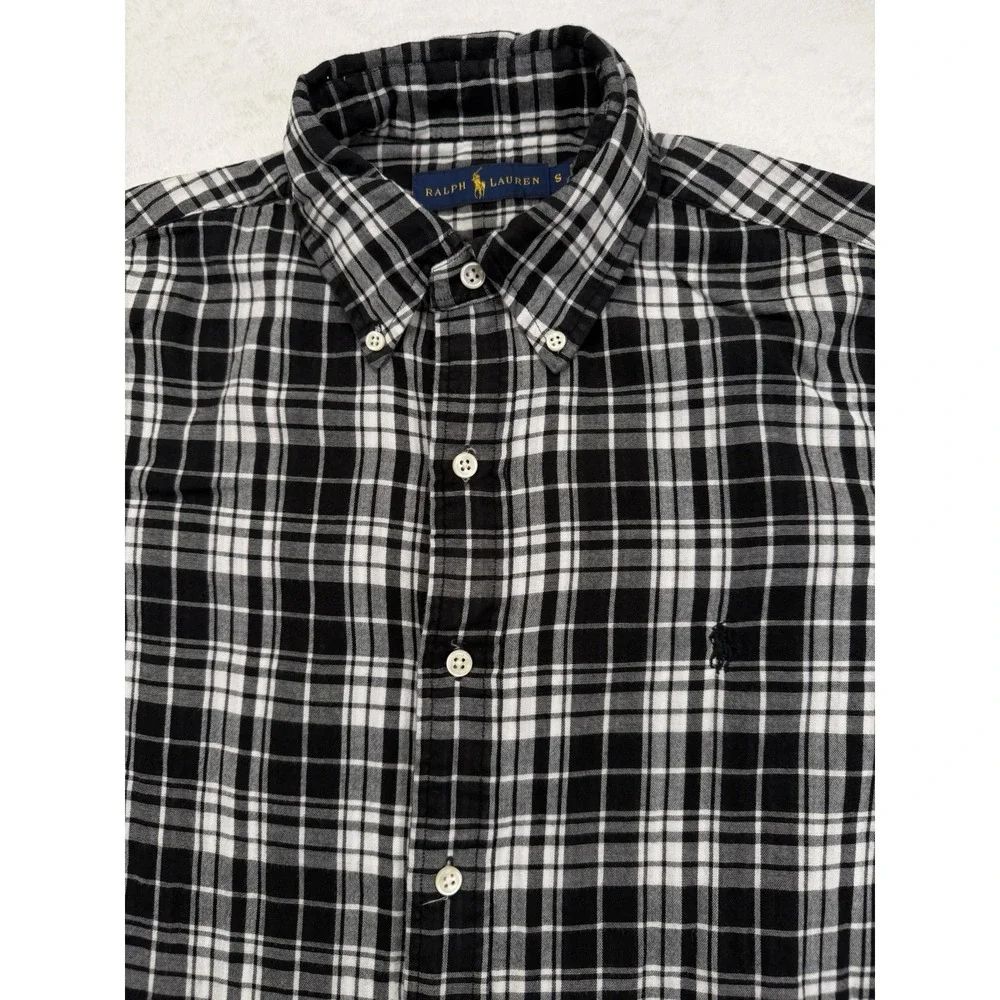 Polo Ralph Lauren Long Sleeve Button Down Flannel Black/White Plaid Shirt Small